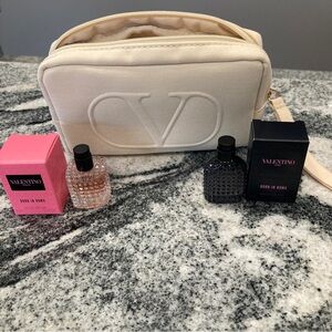 Valentino Cream Cosmetic Bag with Fragrances